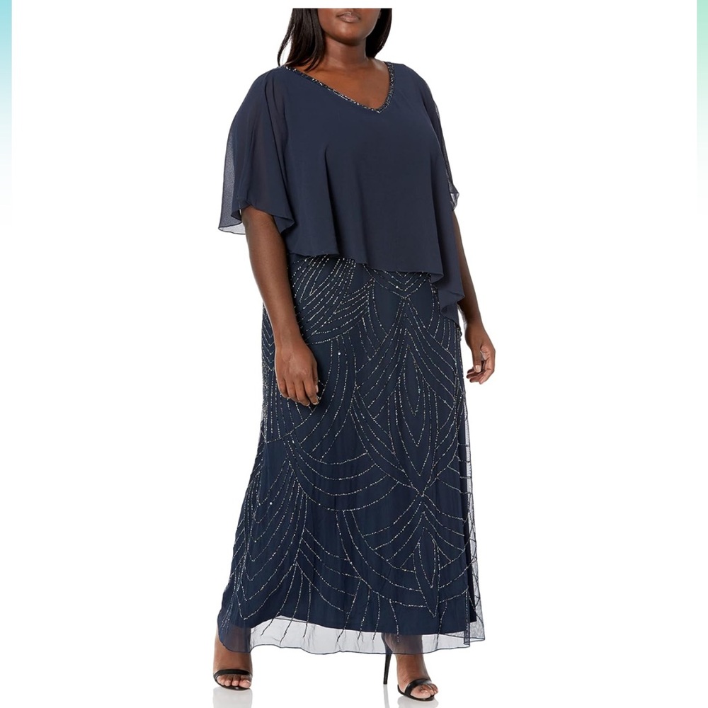 NWT • J Kara • Women's Asymmetrical Pop Over with Beaded Bottom • Navy • Size 4